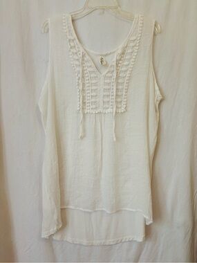 Per Seption Plus Size Boho Crochet Trim Tunic Tank Top 2X
